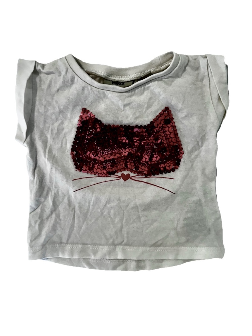 Mexx White Short Sleeve Tee with Sequin Cat Face